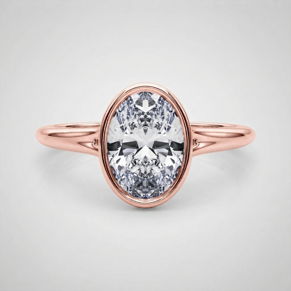 IGI Certified Lab Grown Oval Diamond Bezel Solitaire Engagement Ring Handmade UK Gift