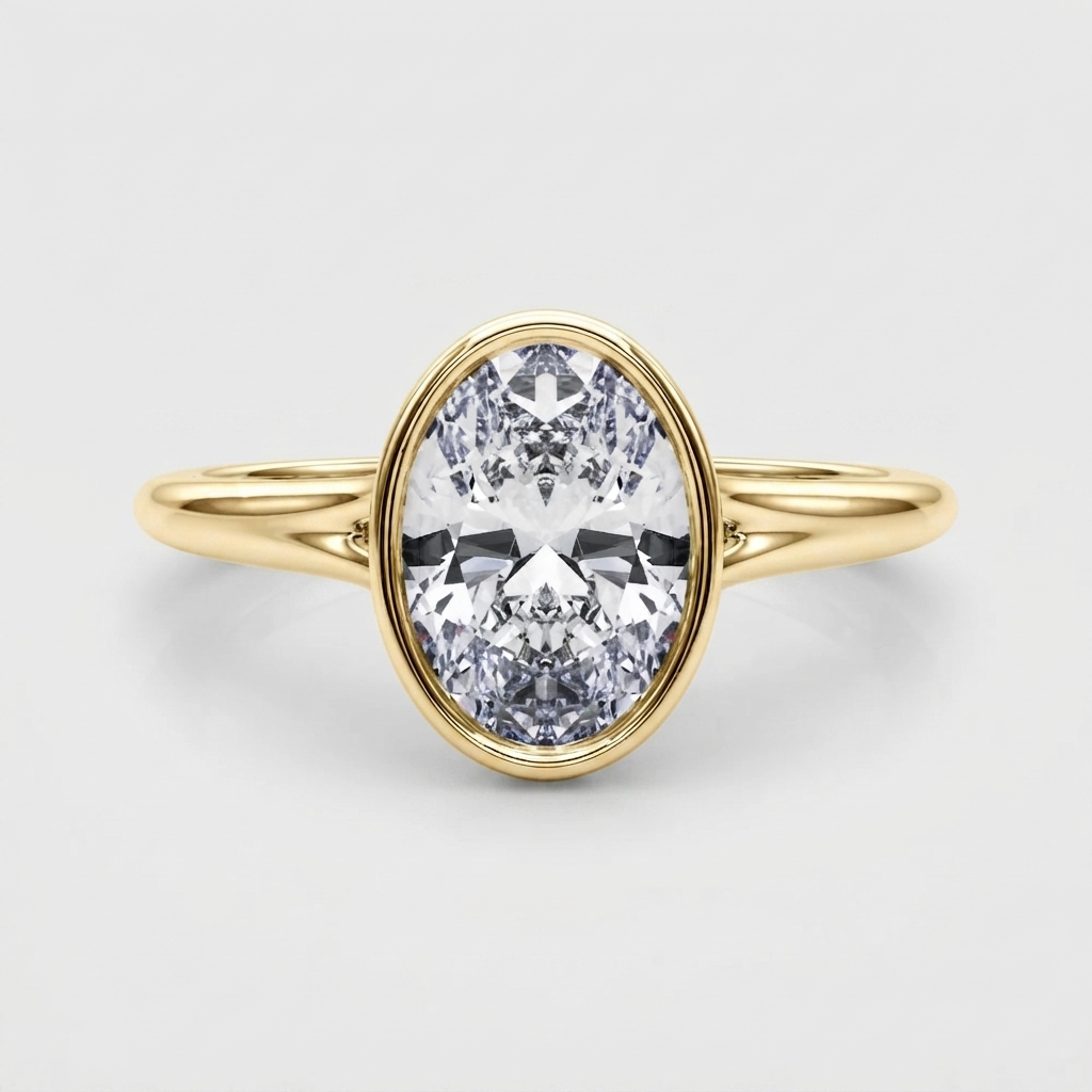 IGI Certified Lab Grown Oval Diamond Bezel Solitaire Engagement Ring Luxury Gift Wife