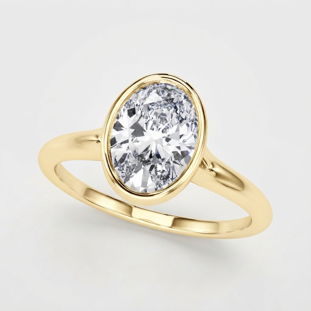 IGI Certified Lab Grown Oval Diamond Bezel Solitaire Engagement Ring Mother's Day Gift
