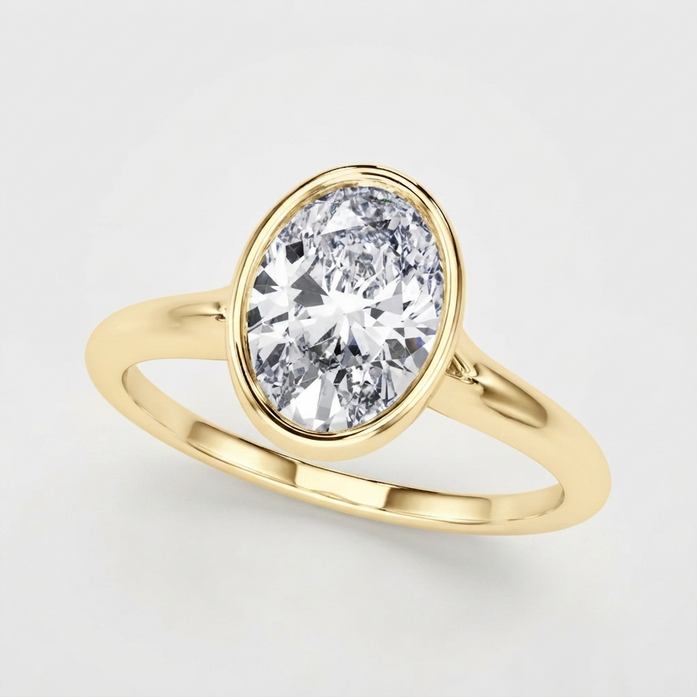 IGI Certified Lab Grown Oval Diamond Bezel Solitaire Engagement Ring Mother's Day Gift