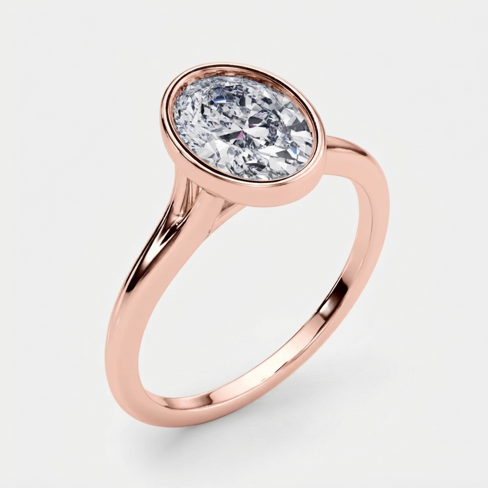 IGI Certified Lab Grown Oval Diamond Bezel Solitaire Engagement Ring Platinum Gift