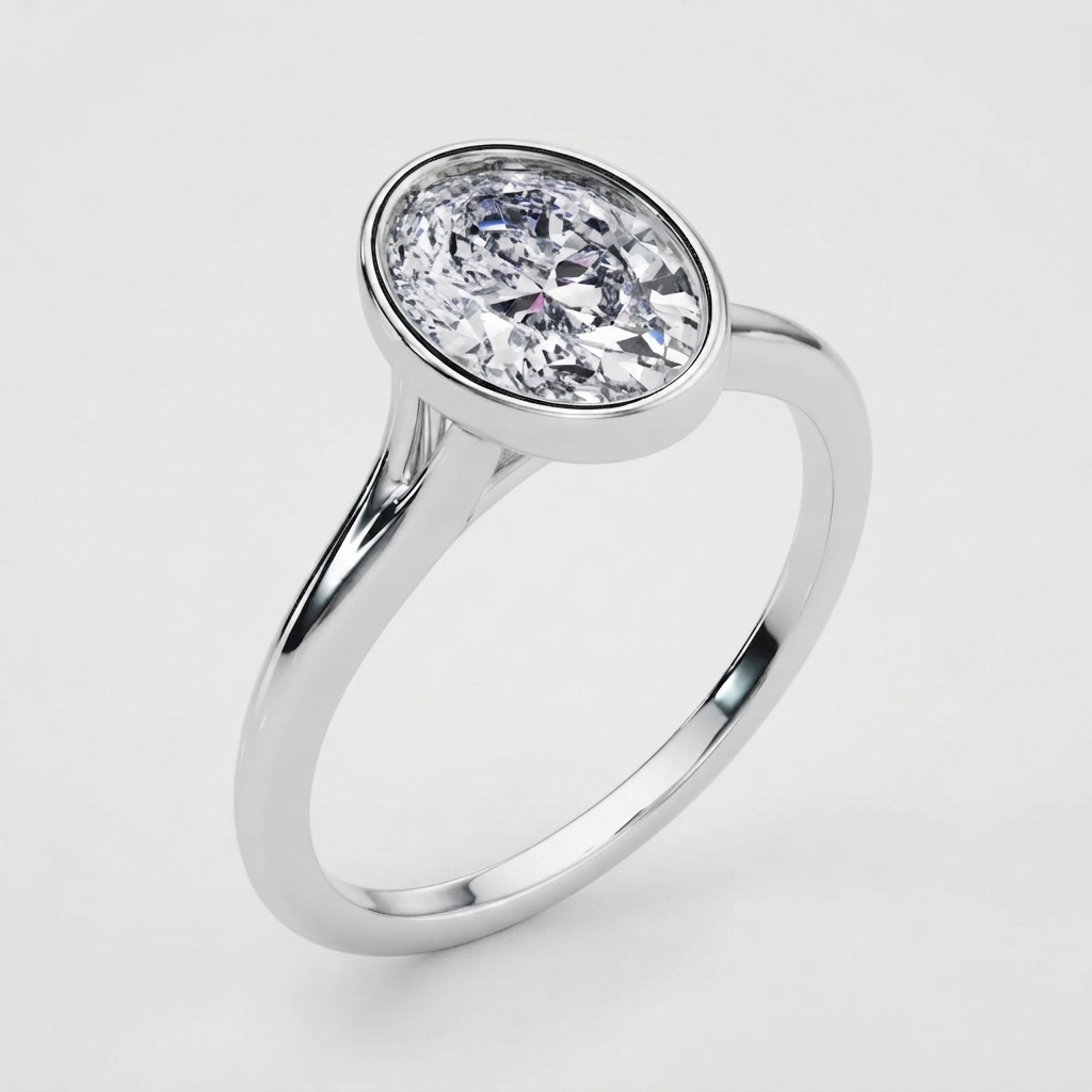 IGI Certified Lab Grown Oval Diamond Bezel Solitaire Engagement Ring Valentine's Gift