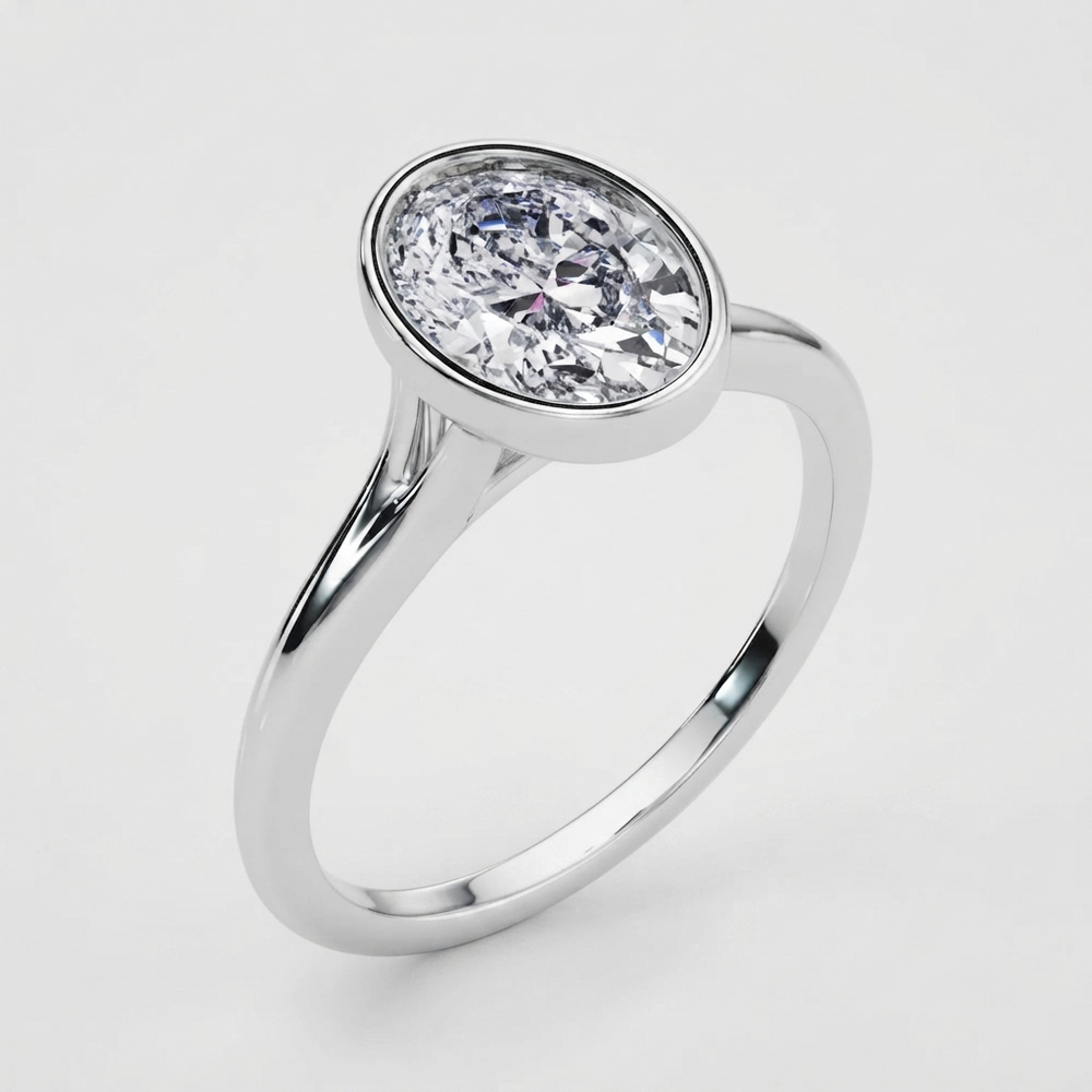IGI Certified Lab Grown Oval Diamond Bezel Solitaire Engagement Ring Valentine's Gift