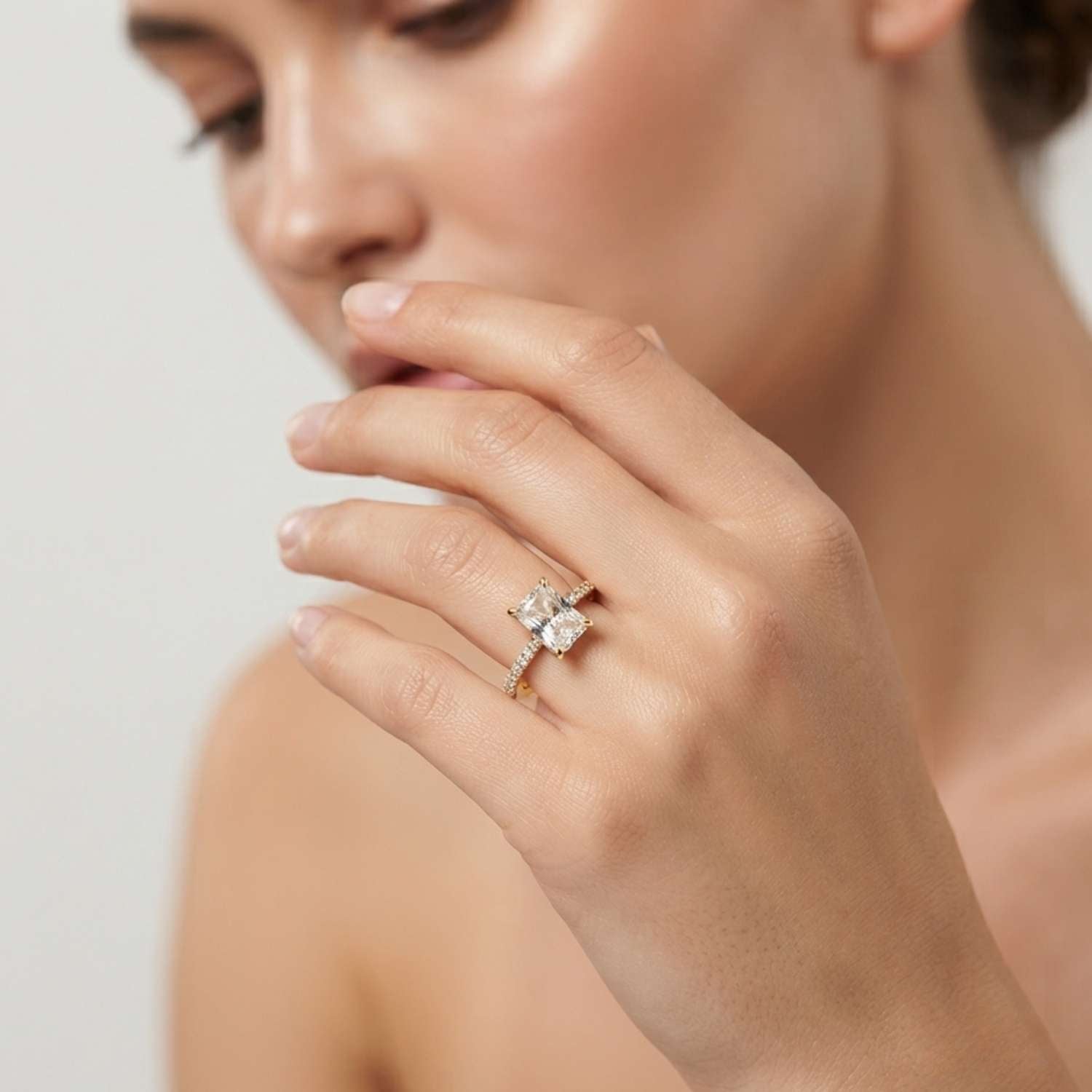 IGI Certified Lab Grown Radiant Diamond Pave Engagement Ring Valentine's Gift