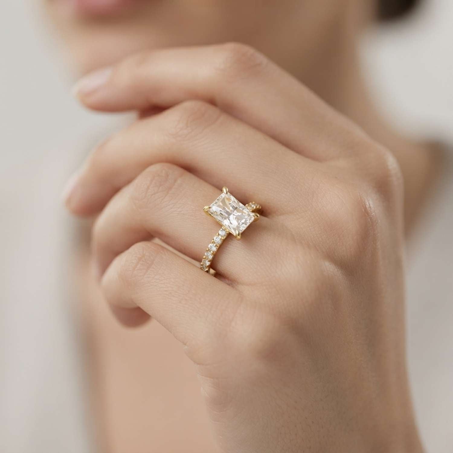 IGI Certified Lab Grown Radiant Diamond Pave Engagement Ring Wedding Gift