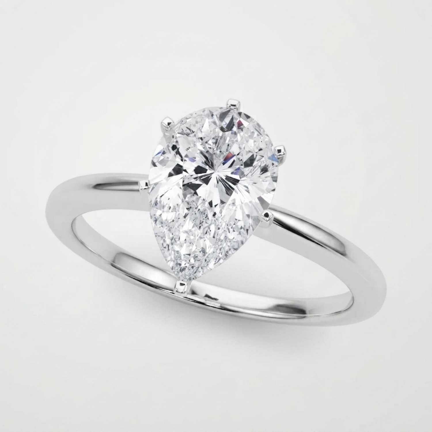 IGI Lab Grown Pear Diamond 6 Claw Solitaire Ring Proposal Ring