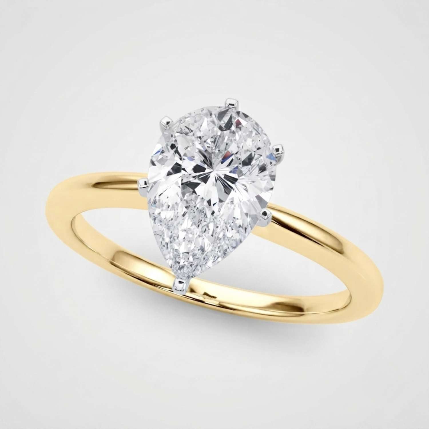 IGI Lab Grown Pear Diamond 6 Claw Solitaire Ring Valentines Gift