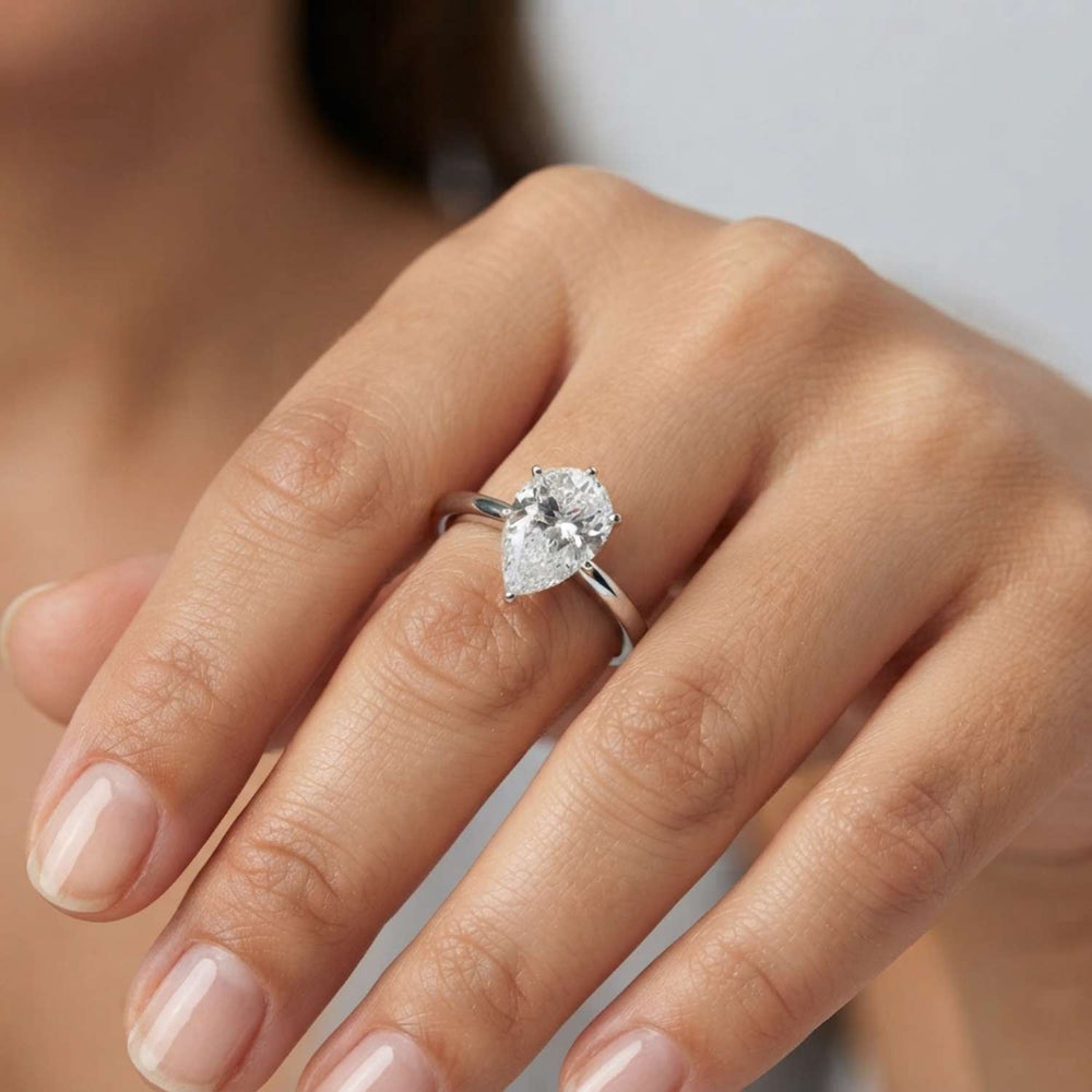 IGI Lab Grown Pear Diamond 6 Claw Solitaire Ring Wedding Gift