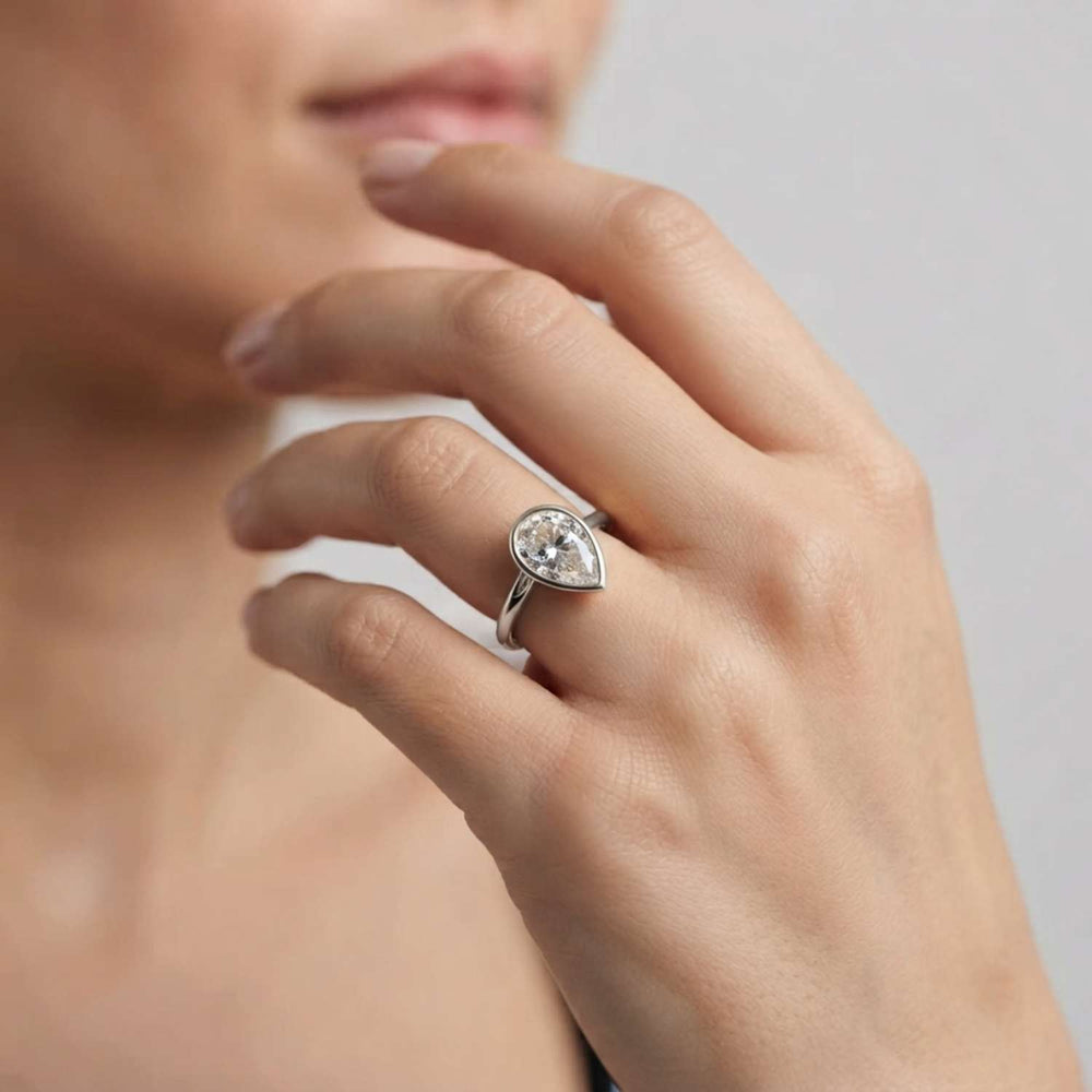 IGI Lab Grown Pear Diamond Bezel Set Solitaire Ring Birthday Gift