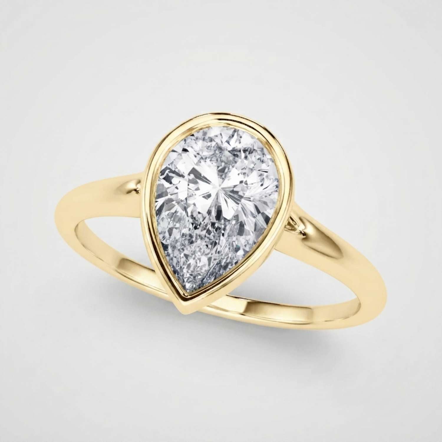 IGI Lab Grown Pear Diamond Bezel Set Solitaire Ring Bridal Gift