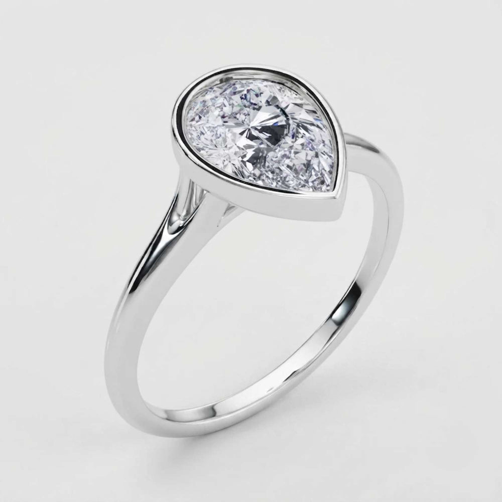 IGI Lab Grown Pear Diamond Bezel Set Solitaire Ring Luxury Gift Wife