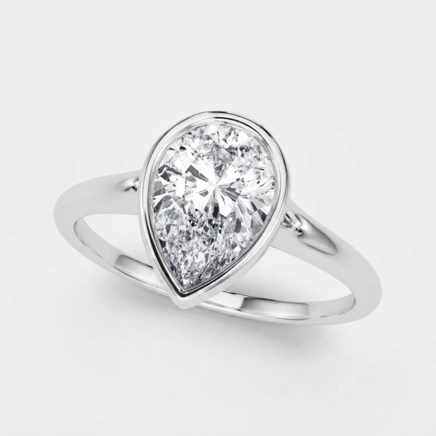 IGI Lab Grown Pear Diamond Bezel Set Solitaire Ring Mothers Day Gift