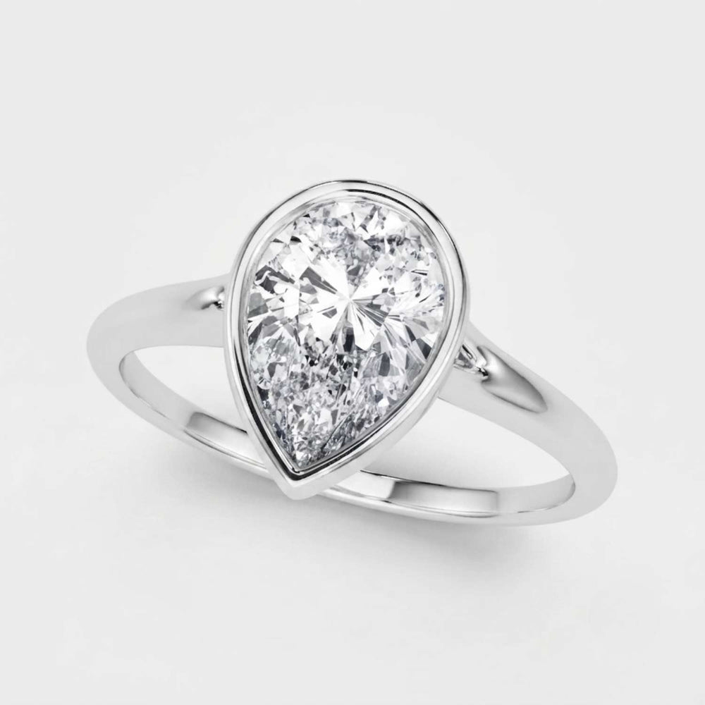 IGI Lab Grown Pear Diamond Bezel Set Solitaire Ring Mothers Day Gift
