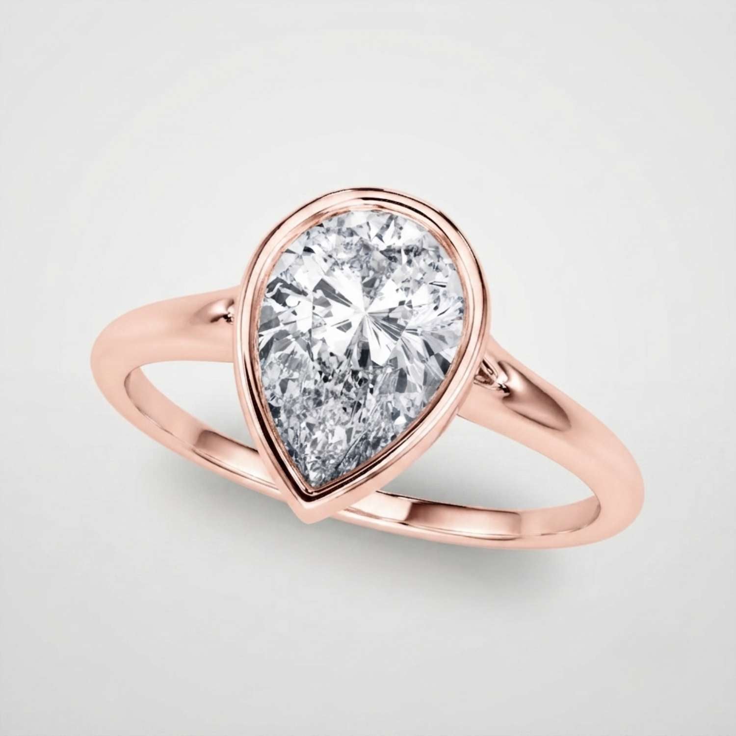 IGI Lab Grown Pear Diamond Bezel Set Solitaire Ring Platinum Gift