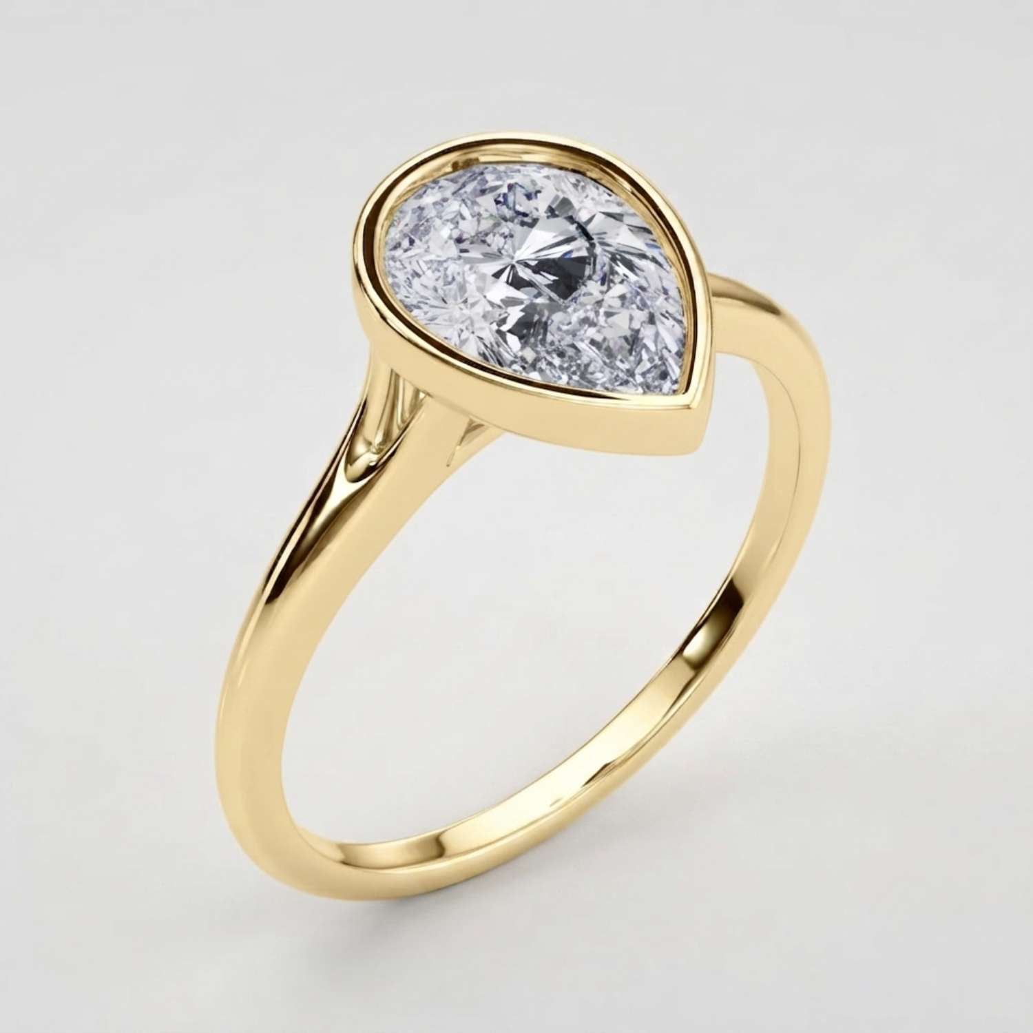 IGI Lab Grown Pear Diamond Bezel Set Solitaire Ring Promise Ring