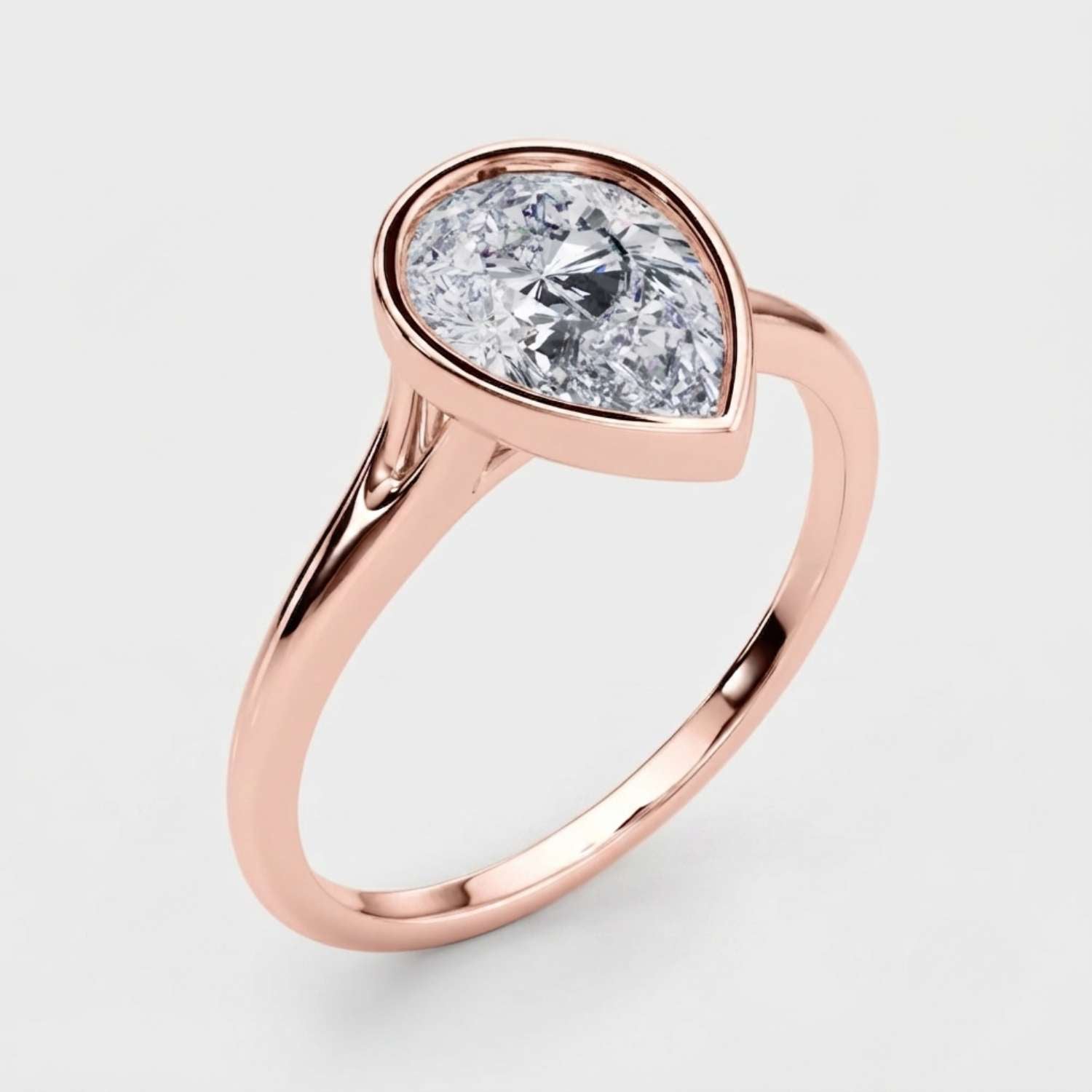 IGI Lab Grown Pear Diamond Bezel Set Solitaire Ring UK Made Gold