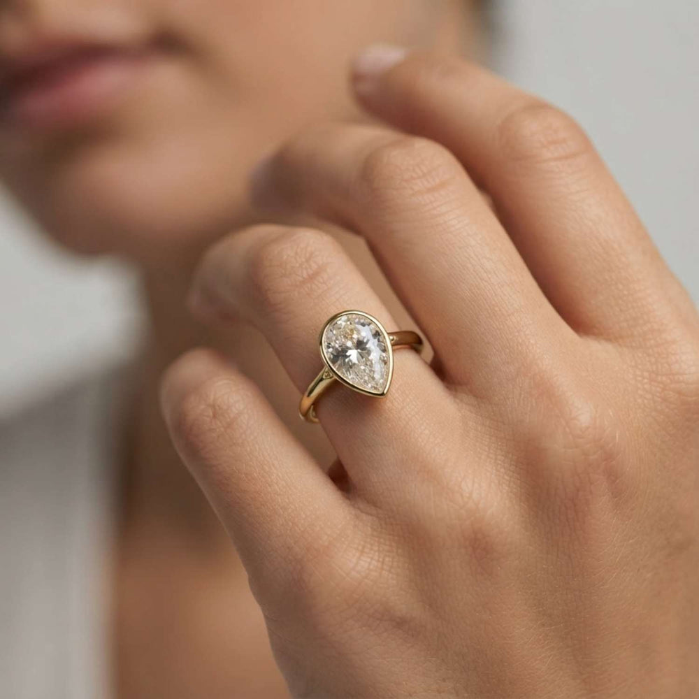 IGI Lab Grown Pear Diamond Bezel Set Solitaire Ring Valentines Gift