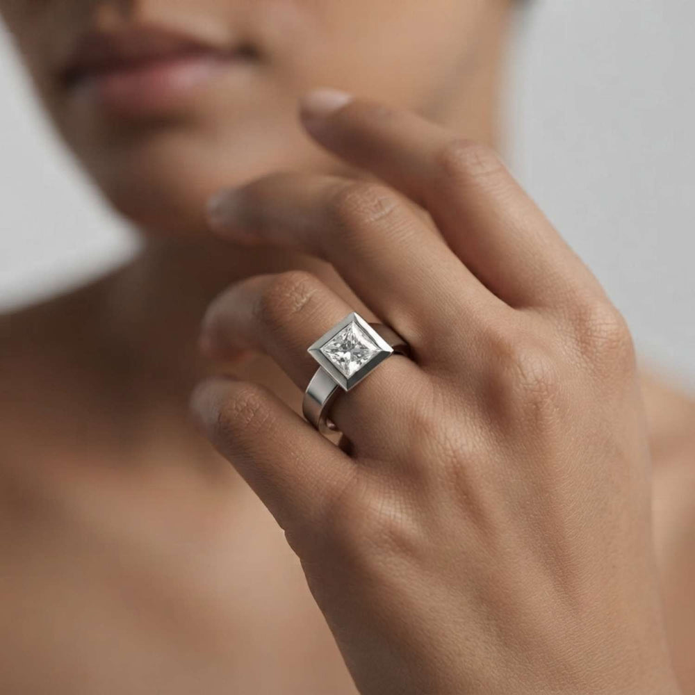 IGI Lab Grown Princess Cut Diamond Bezel Engagement Ring Birthday Gift