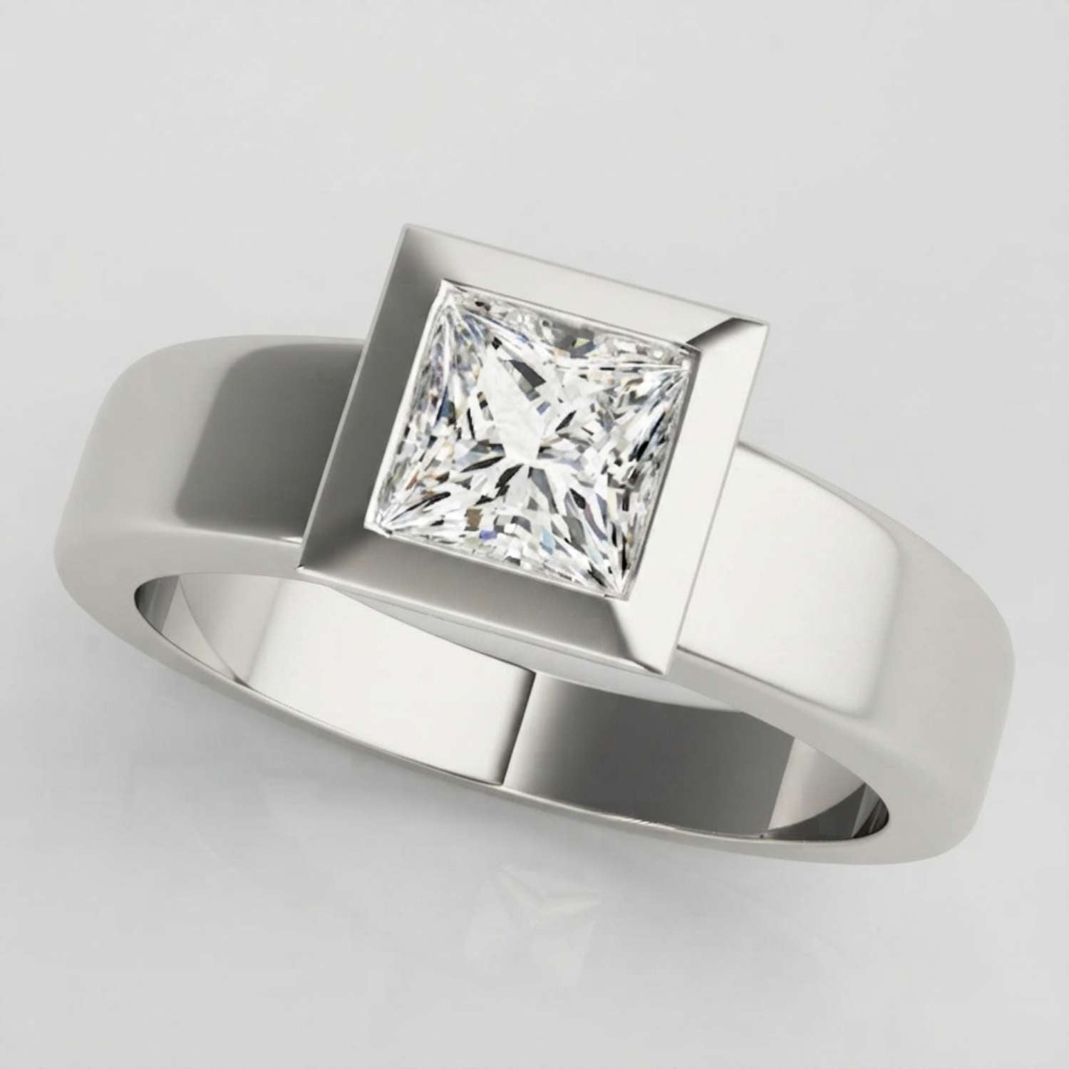 IGI Lab Grown Princess Cut Diamond Bezel Engagement Ring Christmas Gift