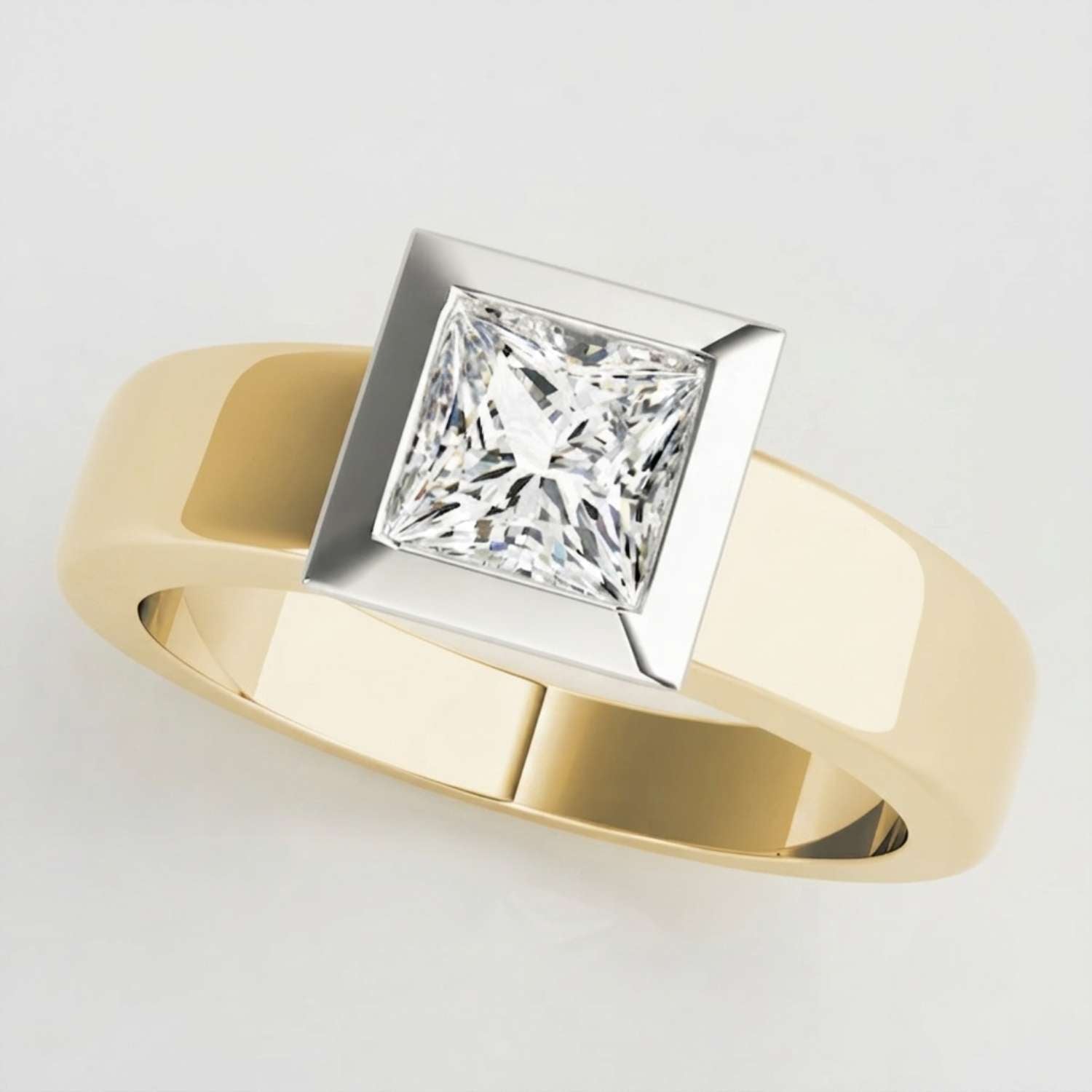 IGI Lab Grown Princess Cut Diamond Bezel Engagement Ring Gift Girlfriend