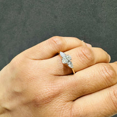 IGI Certified Oval Cut Lab Grown Diamond Three Stone Engagement Ring 18K Yellow Gold Pear Cut