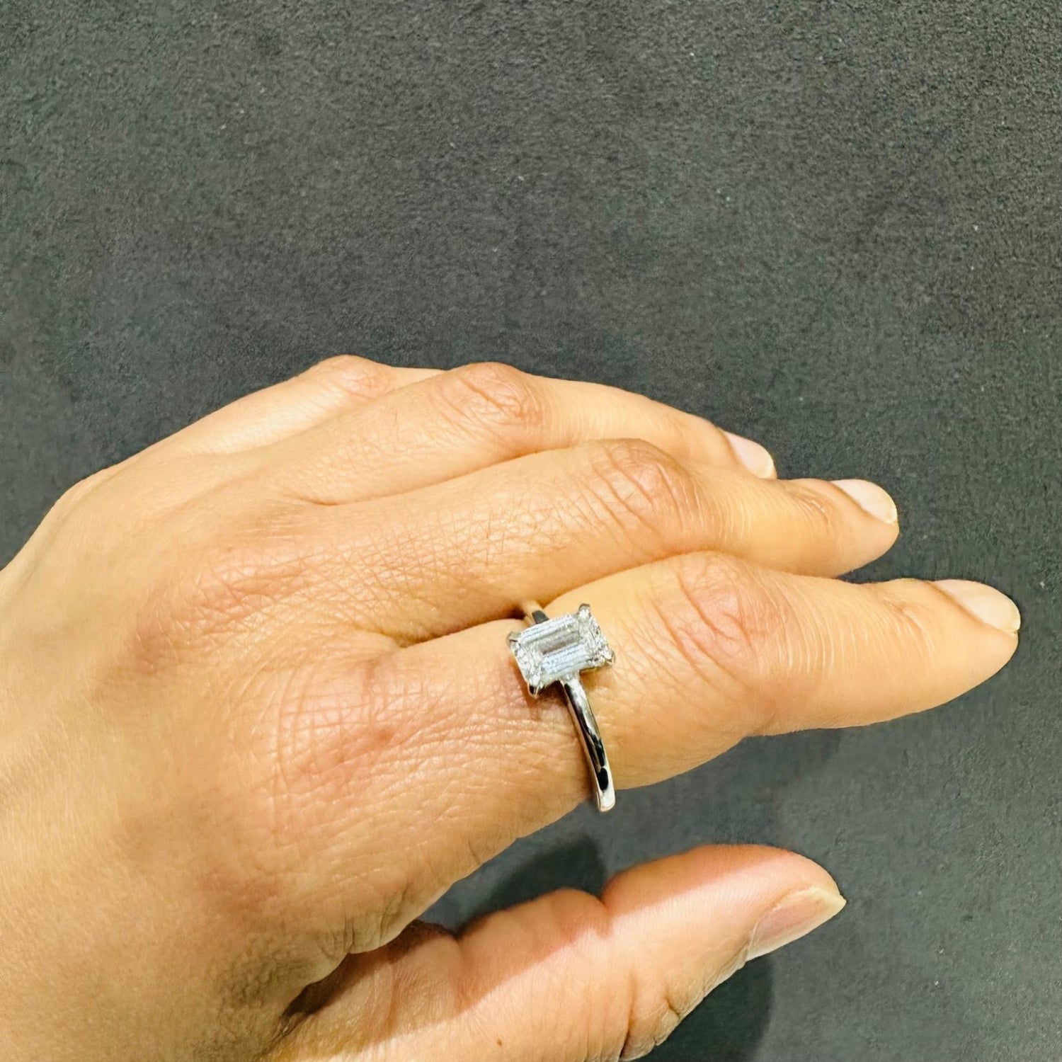 IGI Certified 1.55Ct Emerald Cut Lab Grown Diamond Solitaire Ring Sterling Silver Proposal Ring