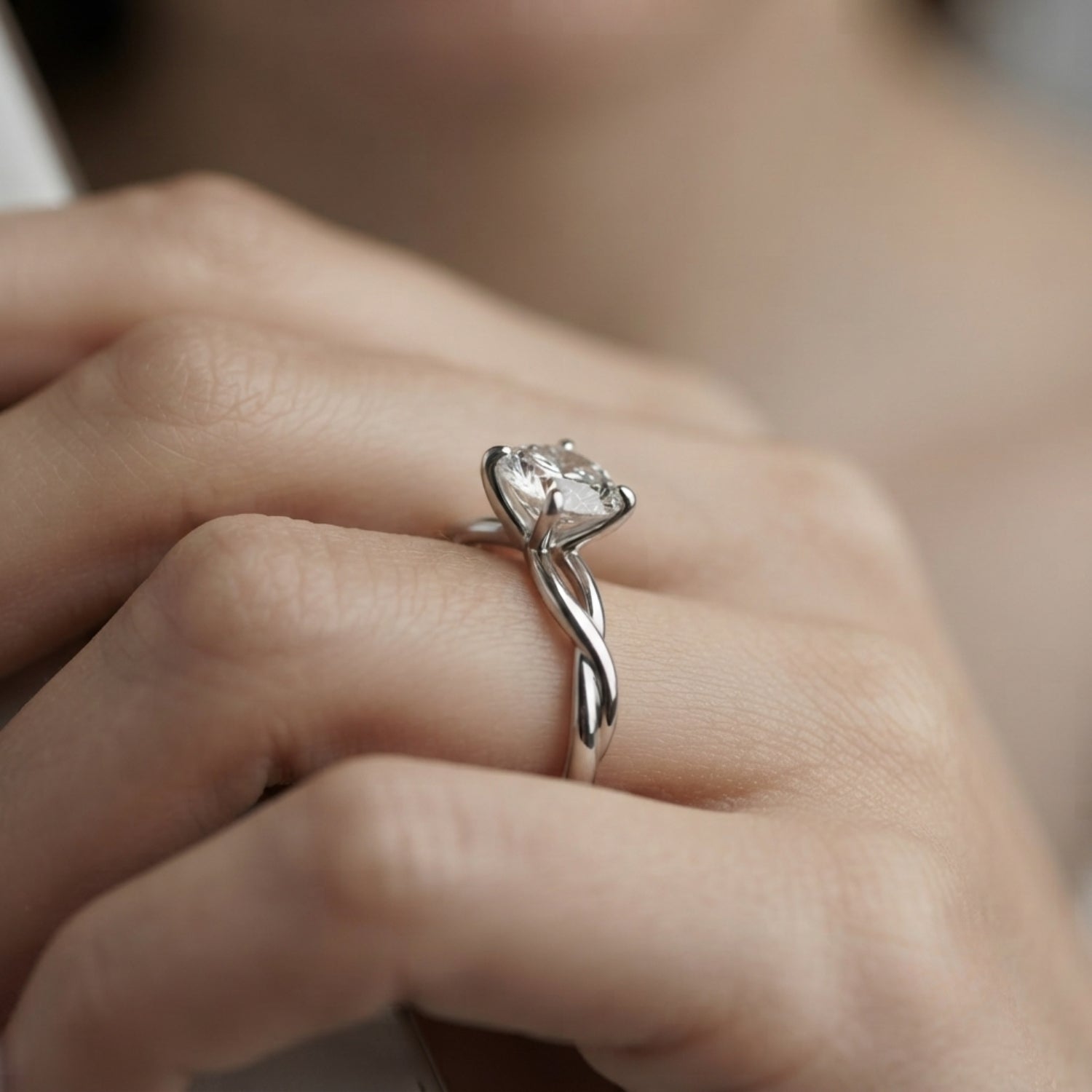 Lab Grown Diamond Round Cut D/VVS Solitaire Prong Set Twisted Engagement Ring