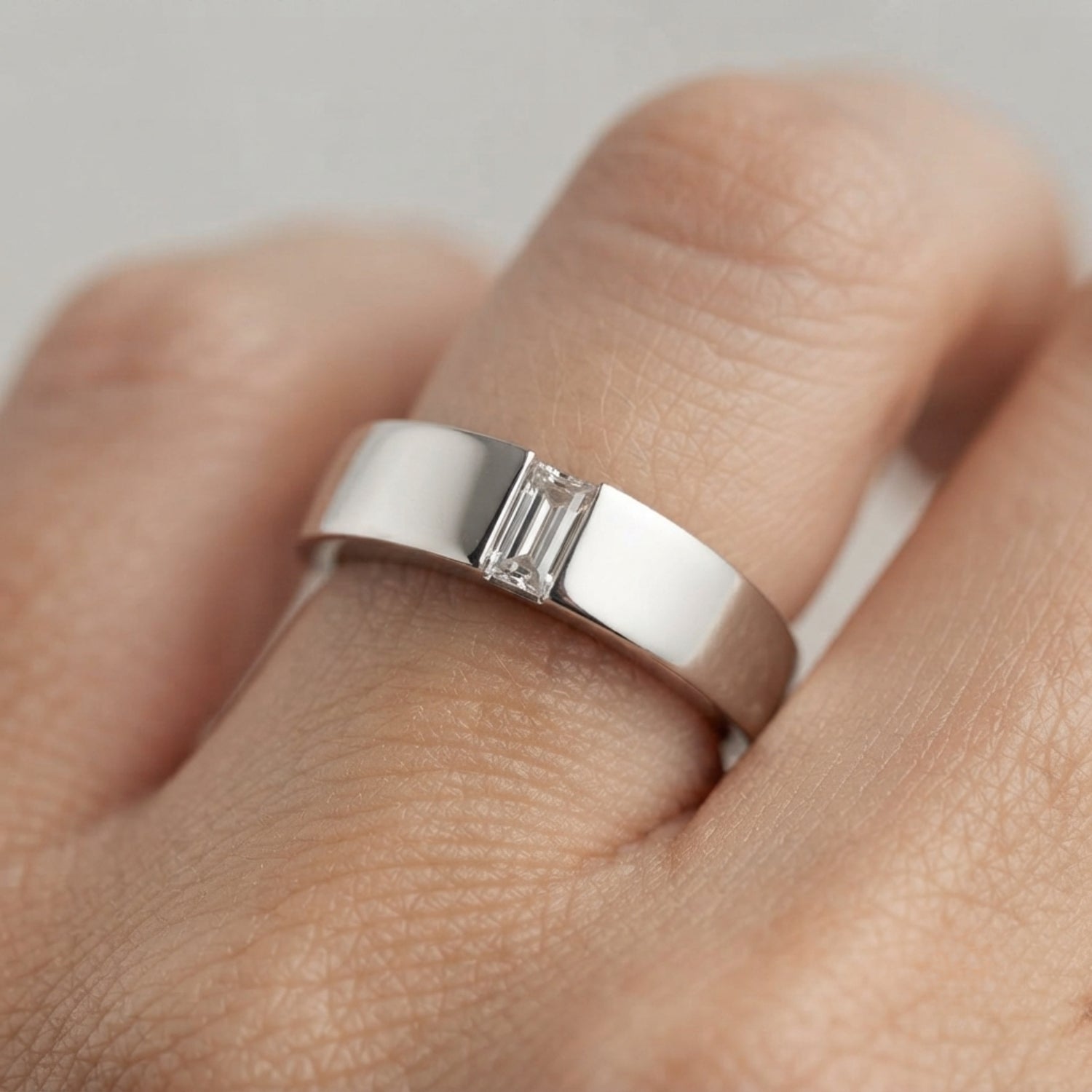 Baguette Cut Diamond Flush Set Wedding Band with Comfort Fit