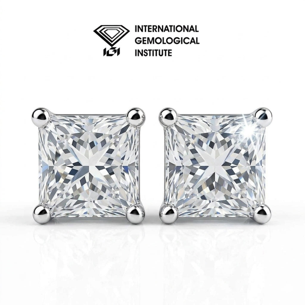 IGI Princess lab grown diamond stud earrings 2.08ct D VVS2 IGI certified