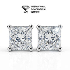 IGI Princess lab grown diamond stud earrings 2.08ct D VVS2 IGI certified