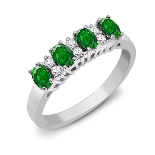 9K Gold Half Eternity Gemstone Ring with Oval Cut Multi-Color Gemstones & Diamonds