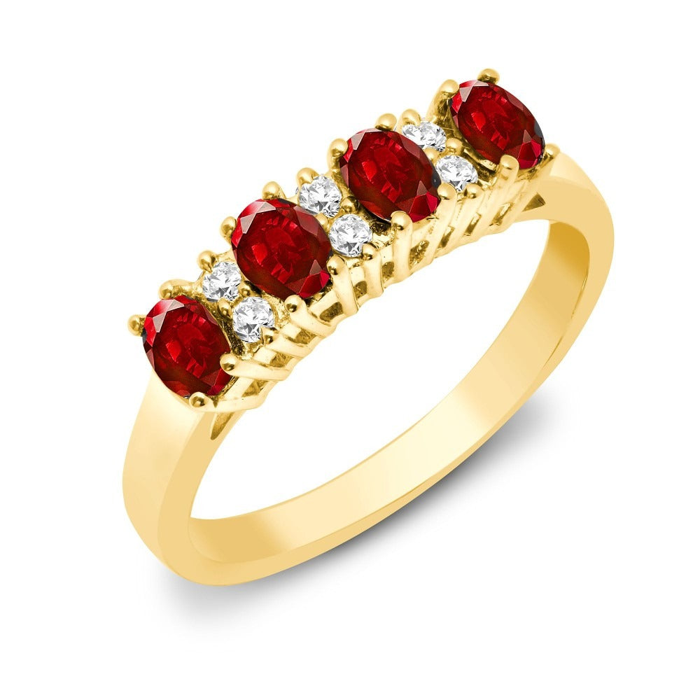 9K Gold Half Eternity Gemstone Ring with Oval Cut Multi-Color Gemstones & Diamonds