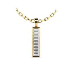 14K Yellow Gold Natural Baguette Cut Cluster Diamond Pendant in Channel Set