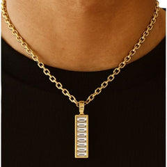 14K Yellow Gold Natural Baguette Cut Cluster Diamond Pendant in Channel Set