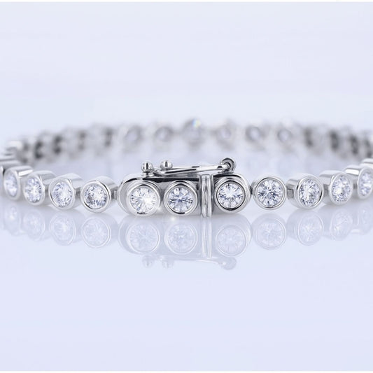 Round Diamond Tennis Bracelet Bezel Set in UK Hallmarked Gold - 2.50Ct To 8.00Ct