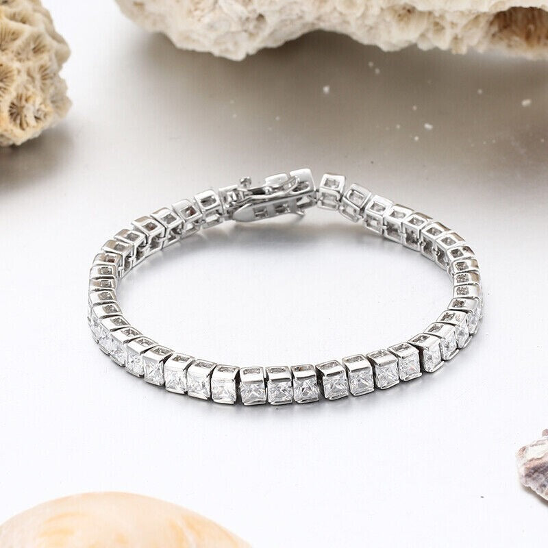 8.68Ct Lab Grown Princess Diamond Tennis Bracelet in Platinum UK Hallmark