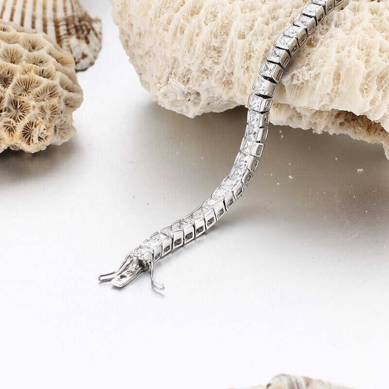8.68Ct Lab Grown Princess Diamond Tennis Bracelet in Platinum UK Hallmark
