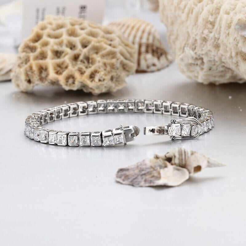 8.68Ct Lab Grown Princess Diamond Tennis Bracelet in Platinum UK Hallmark