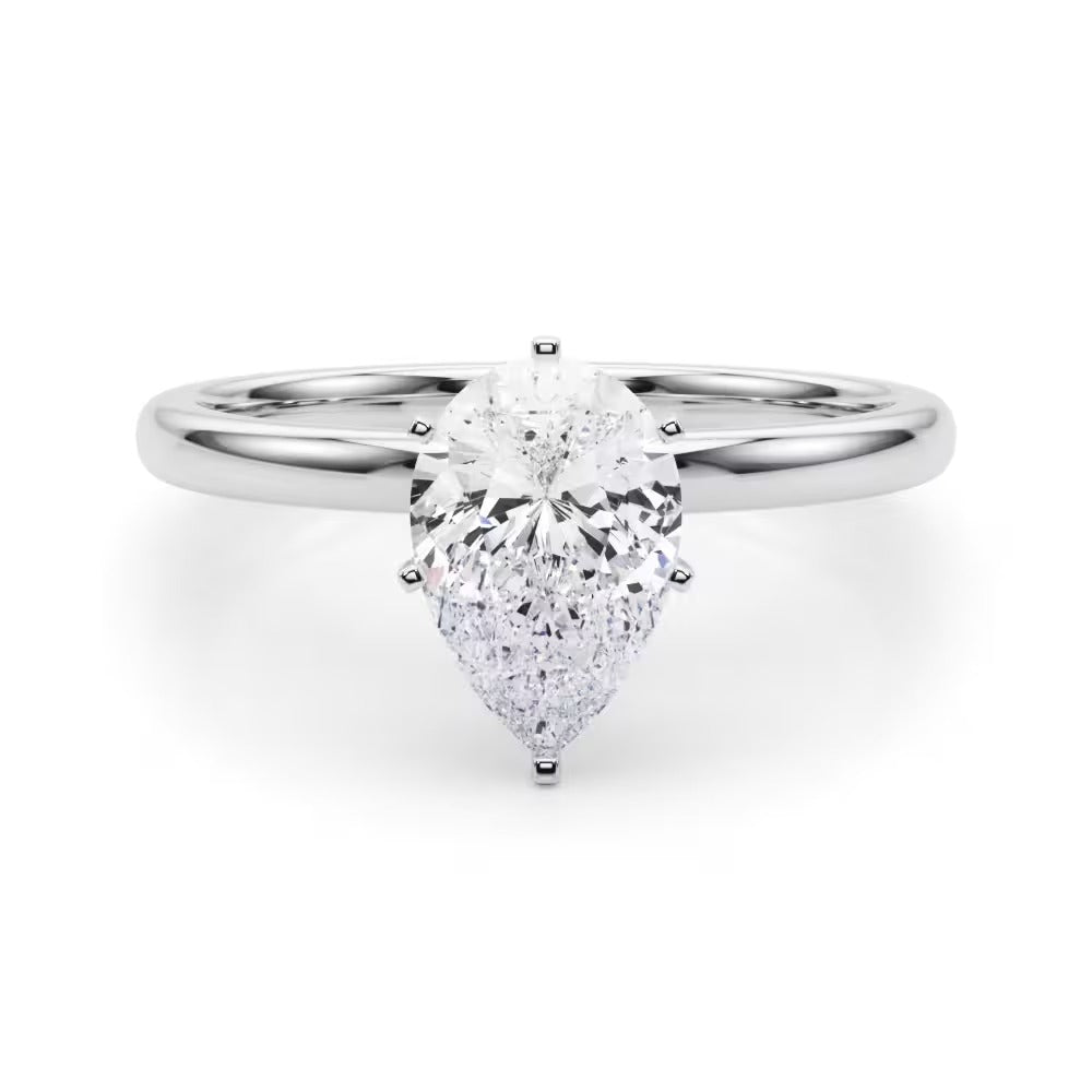 IGI Lab-Grown Pear Diamond 6 Claw Set Solitaire Engagement Ring, D Color VVS Clarity