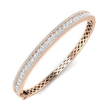 18K Yellow Gold Round Cut Lab Grown Prong Set Diamond Bangle with Hinged Lock