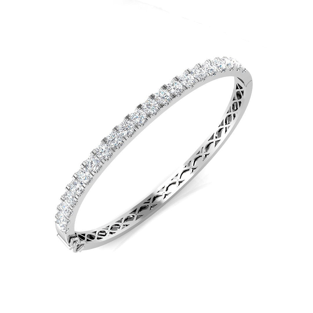 9K White Gold Round Natural Diamond Prong Set Eternity Bangle with Hinged Box Clasp