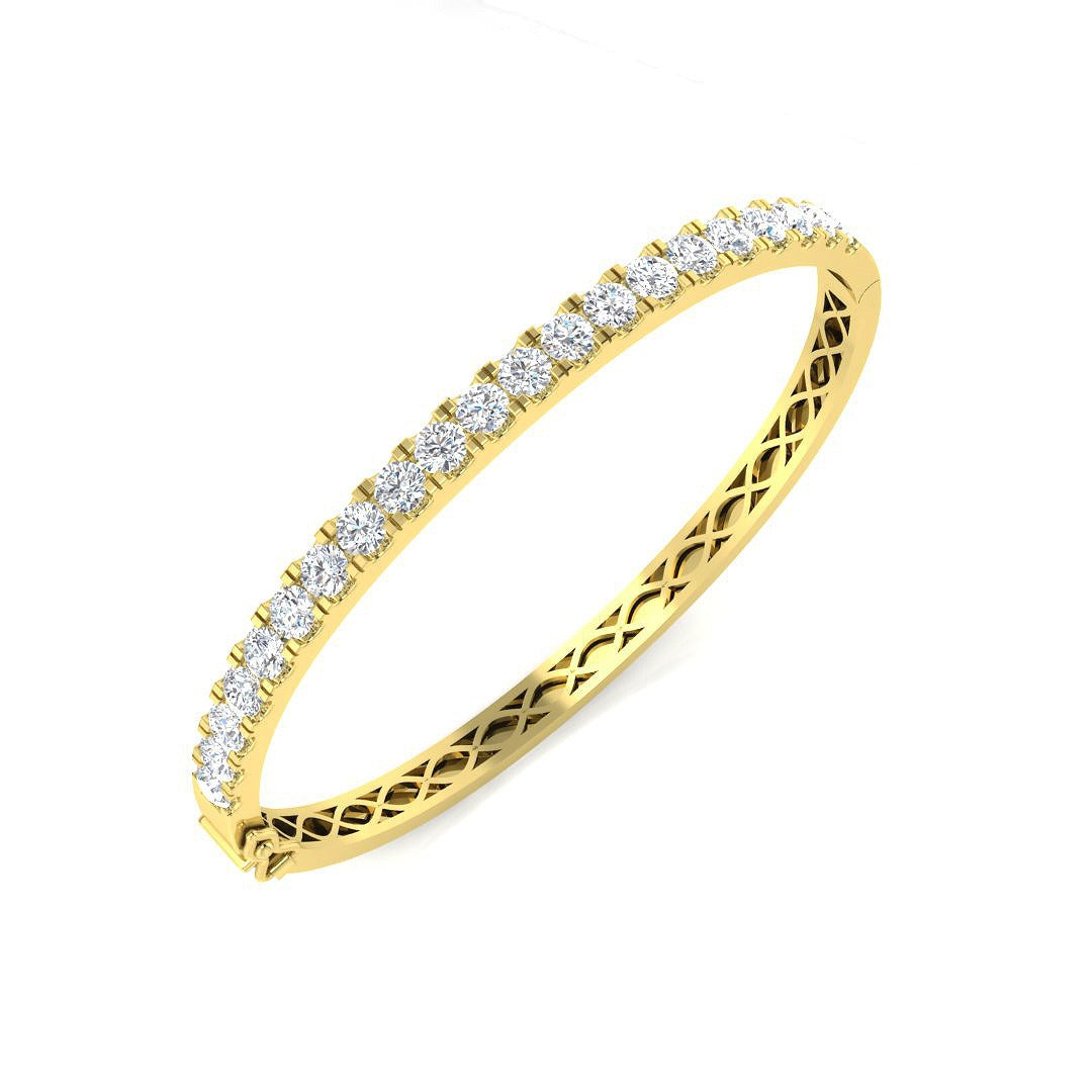 9K White Gold Round Natural Diamond Prong Set Eternity Bangle with Hinged Box Clasp