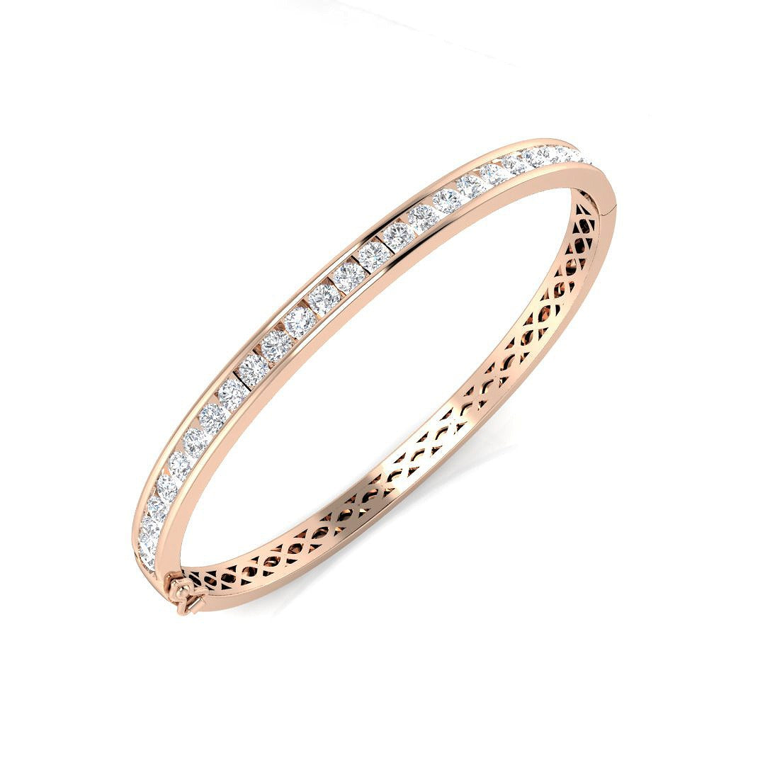 Natural Diamond Channel Set Half Eternity Bangle in 18K Yellow Gold with Hinged Lock