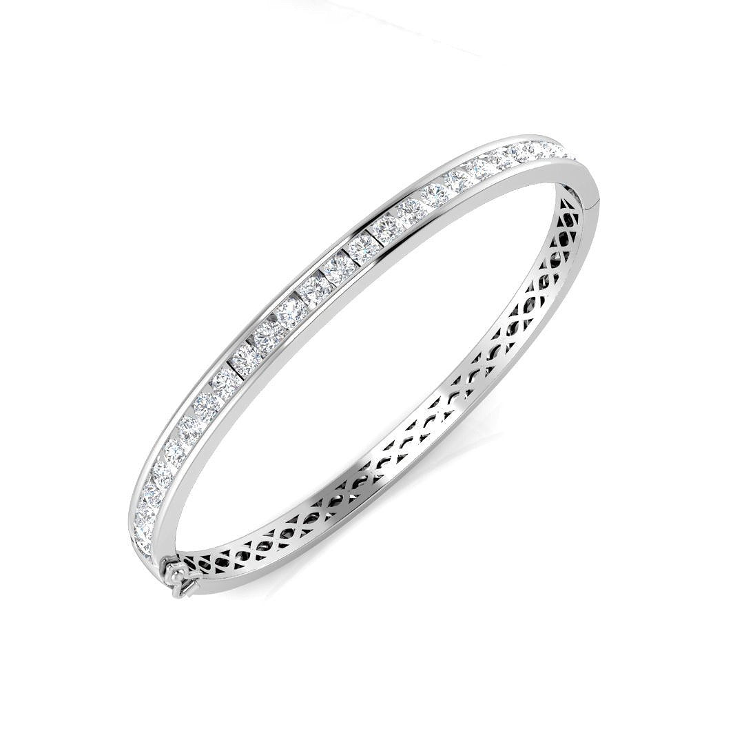 Natural Diamond Channel Set Half Eternity Bangle in 18K Yellow Gold with Hinged Lock