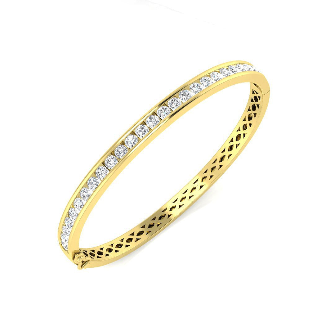 Natural Diamond Channel Set Half Eternity Bangle in 18K Yellow Gold with Hinged Lock