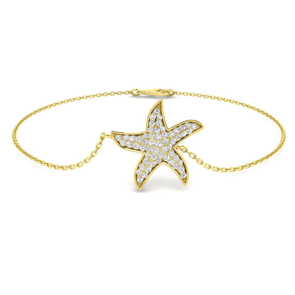 Natural Diamond, Starfish Bracelet, 18K White Gold, Pavé Diamond, Ocean Jewellery