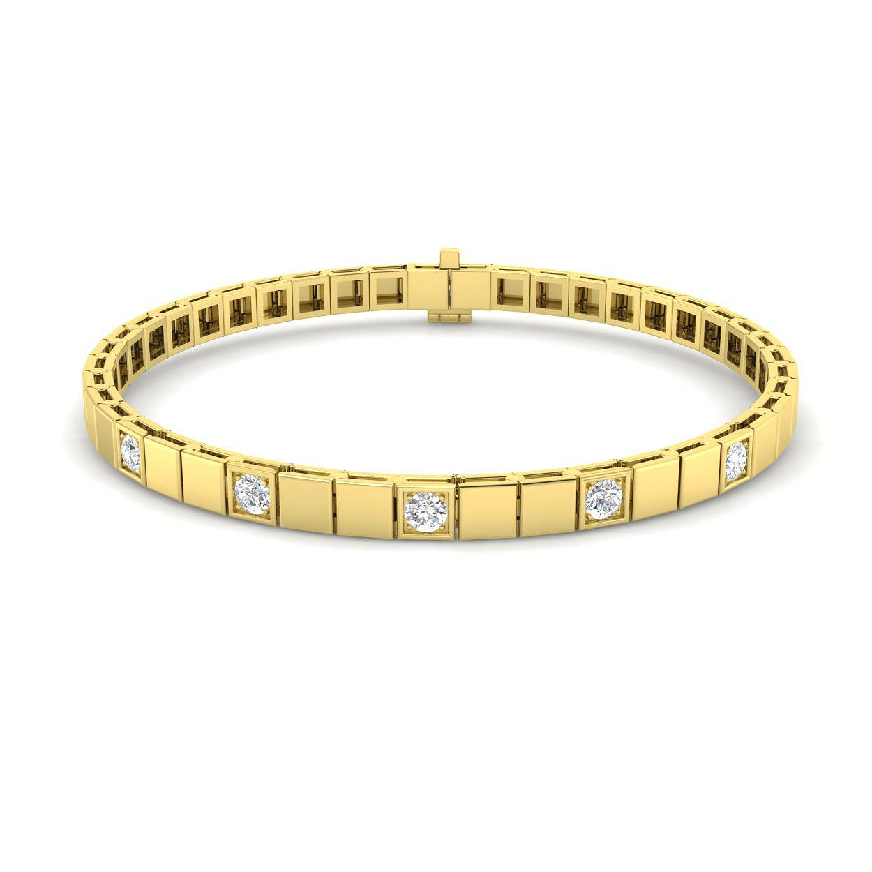 Natural Diamond Bracelet, Square Link Diamond Bracelet, 9K Yellow Gold Bracelet, Round Diamond Bracelet