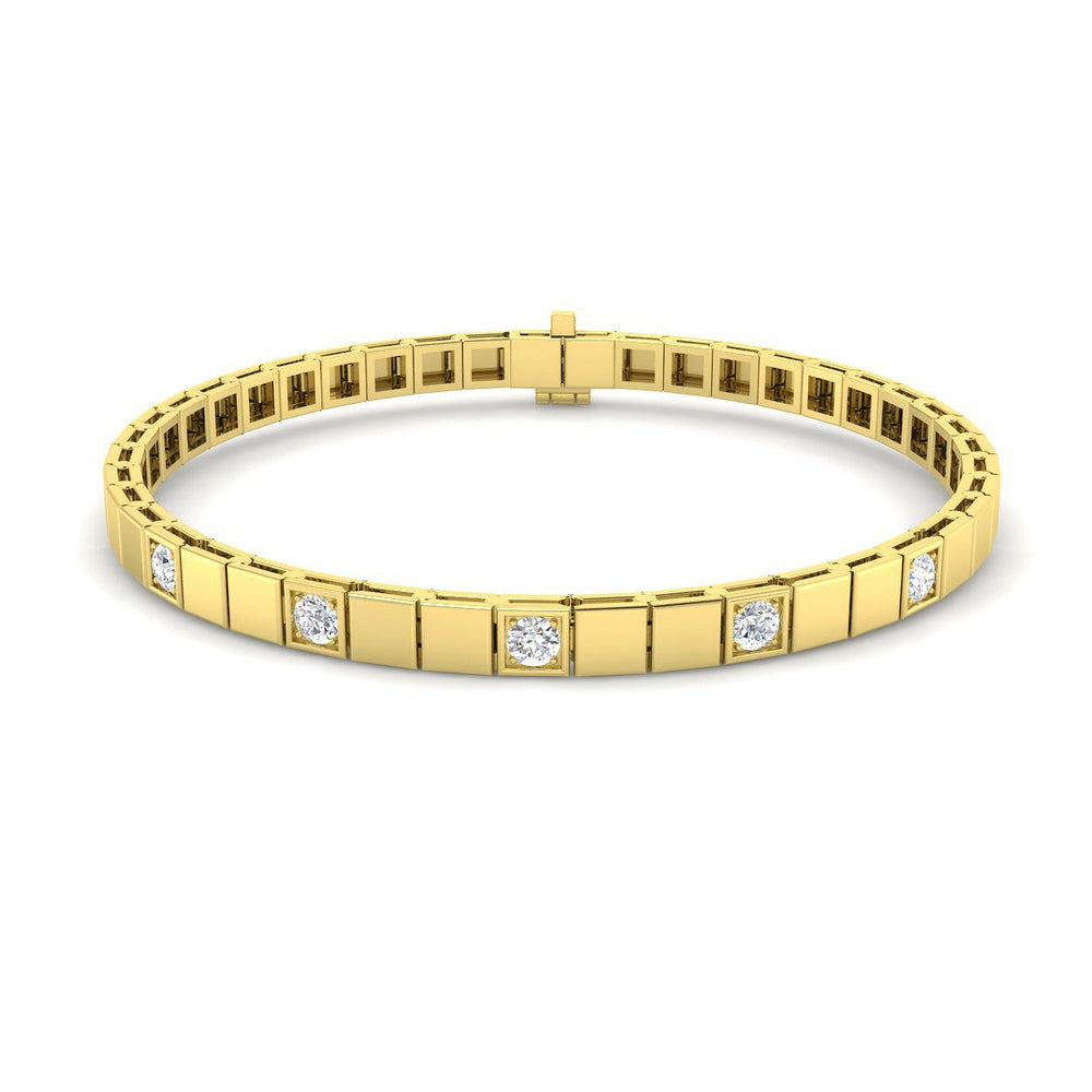 Natural Diamond Bracelet, Square Link Diamond Bracelet, 9K Yellow Gold Bracelet, Round Diamond Bracelet