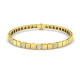 Natural Diamond Bracelet, Square Link Diamond Bracelet, 9K Yellow Gold Bracelet, Round Diamond Bracelet