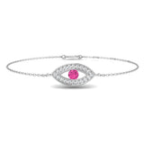Natural Round Cut Pave Diamond & Pink Sapphire Evil Eye Bracelet in 18K White Gold